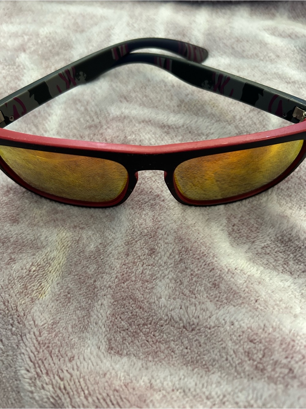 Quiksilver Red Frame Sunglasses with Gold Mirrored Lenses